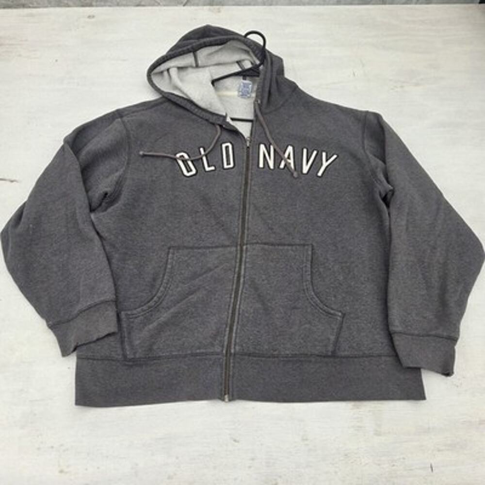 Old Navy Hoodie Vintage Y2K Gray Full Zip Up Mens XL Spellout Logo Skater Street